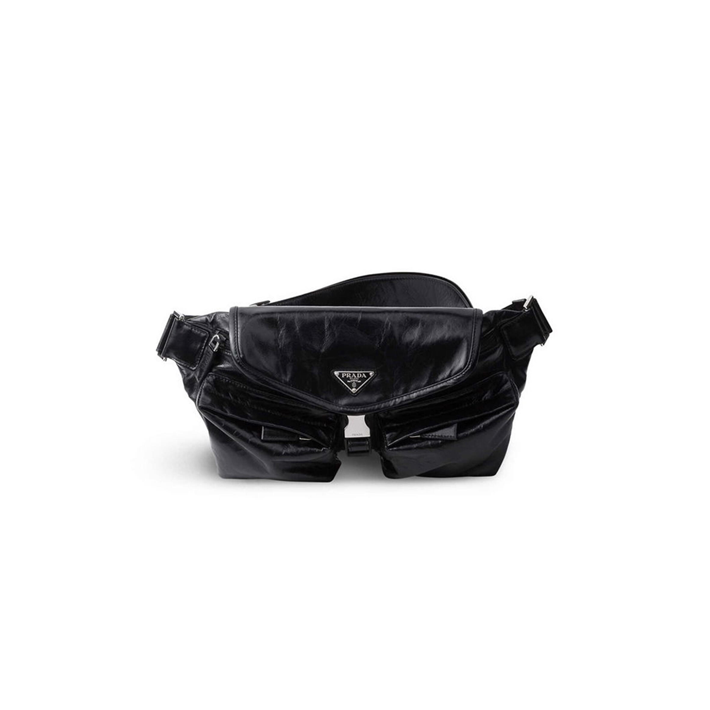 Pra*a patch pocket leather shoulder bag 2vh174 (24*18*5.5cm)